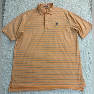 PETER MILLAR L Summer Comfort orange & blue striped polo shirt, Putter Boy logo